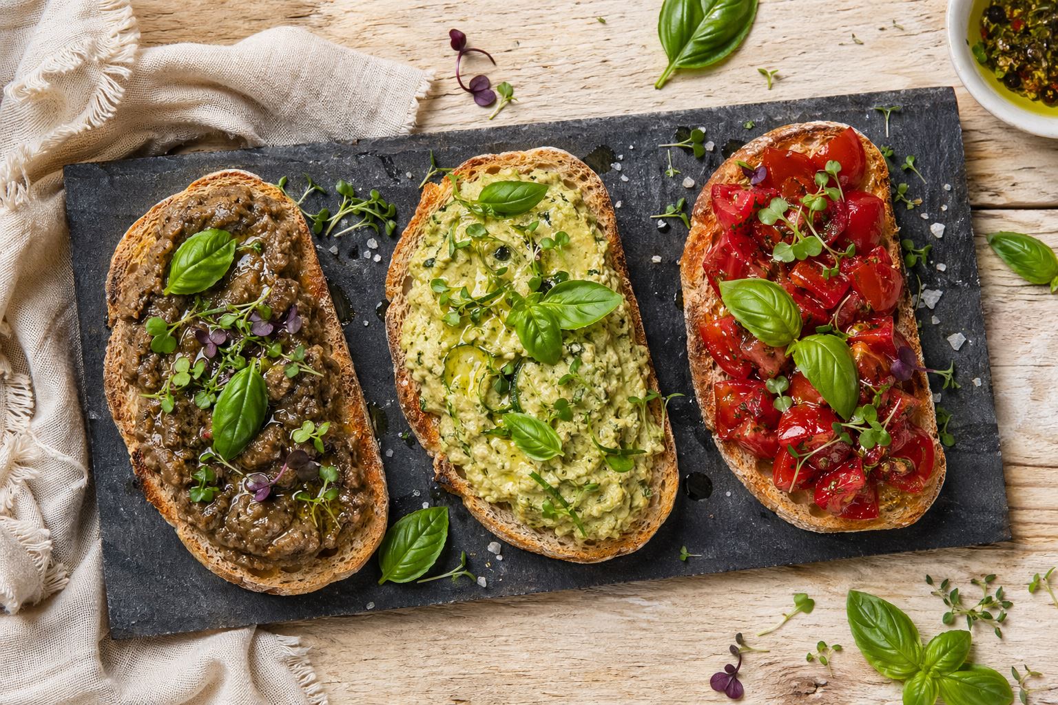 Bruschetta tricolor mediterránea